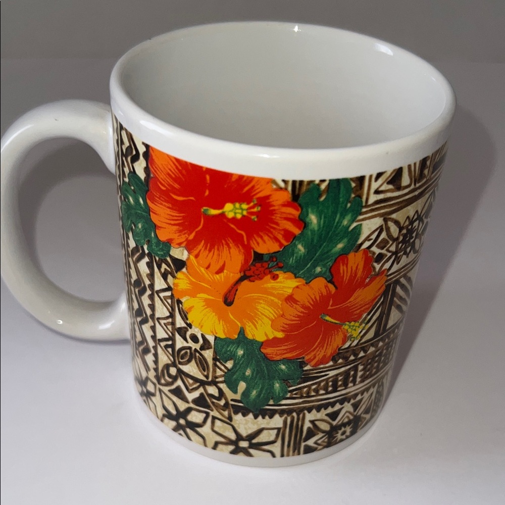 Hilo Hattie 50th Anniversary Mug   Hibiscus  Brown Tapa‎ Design